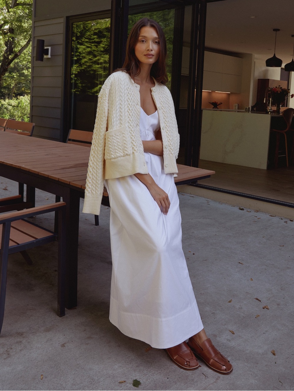 Few Moda Caara “Julianna” Cream Cable-Knit Button Cotton Cardigan Sweater - Picture 2 of 9